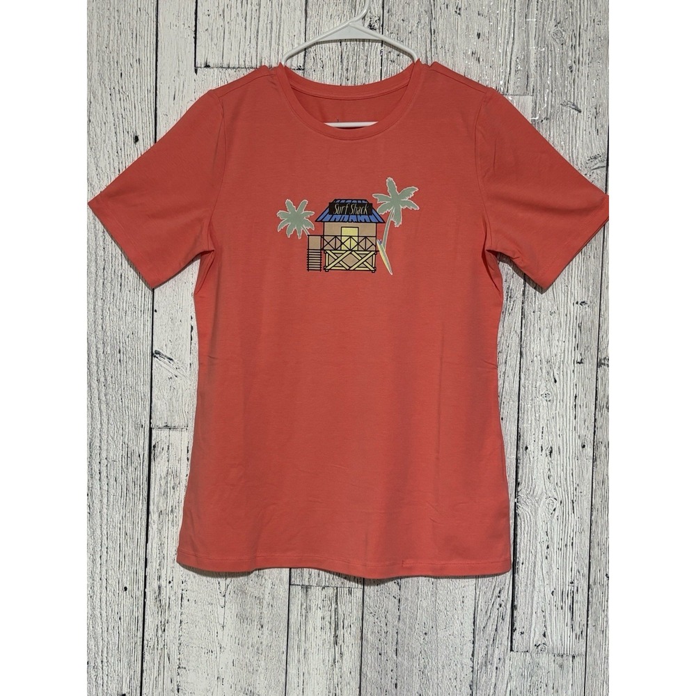 Denim & Co. Beach Printed T-shirt Pink Size XS Short Sleeve Women's NWOT Resort
